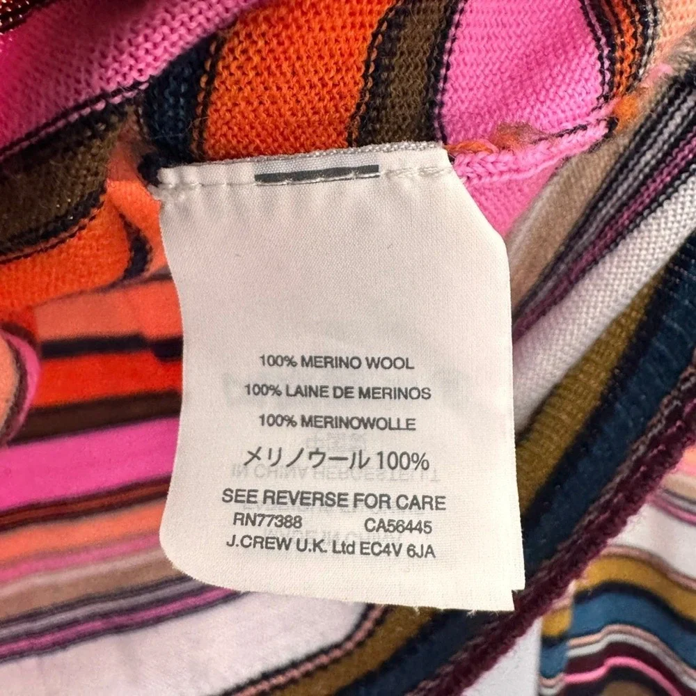 J.Crew Medium Sweater Multicolor Long Sleeve Merino Wool Striped Crew Neck F4345